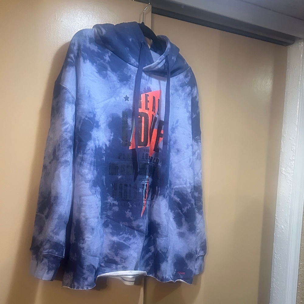 Peace Love World Blue and Red Tie-Dye Hoodie